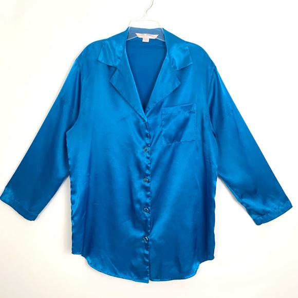 Victoria's Secret Blue Satin buttoned front Pajama Top - Picture 1 of 9